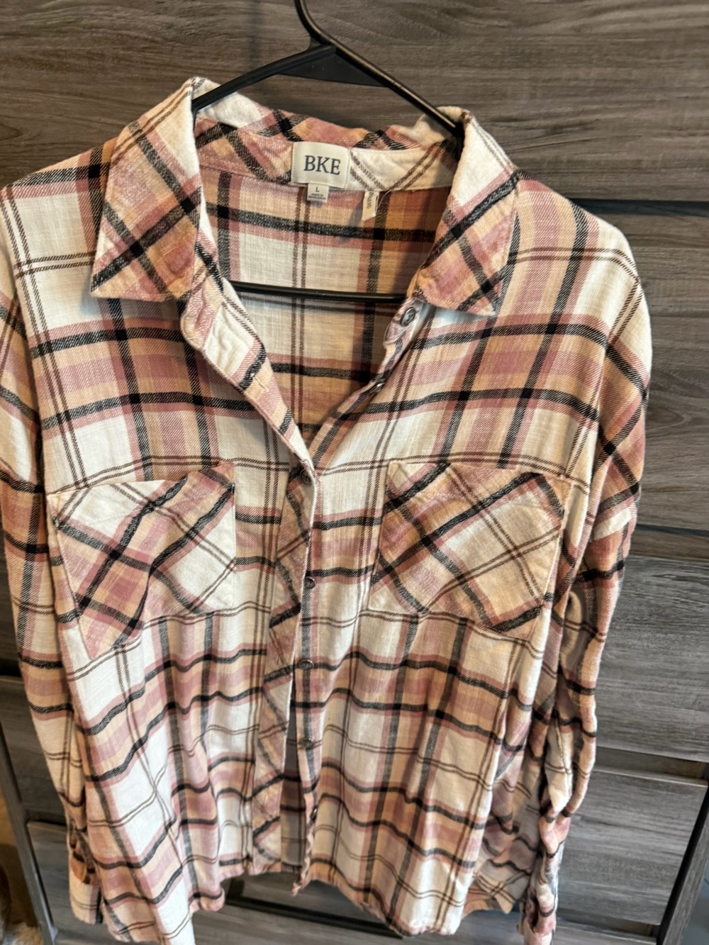 BKE Boyfriend Plaid Shirt in Pink, Cream & Black